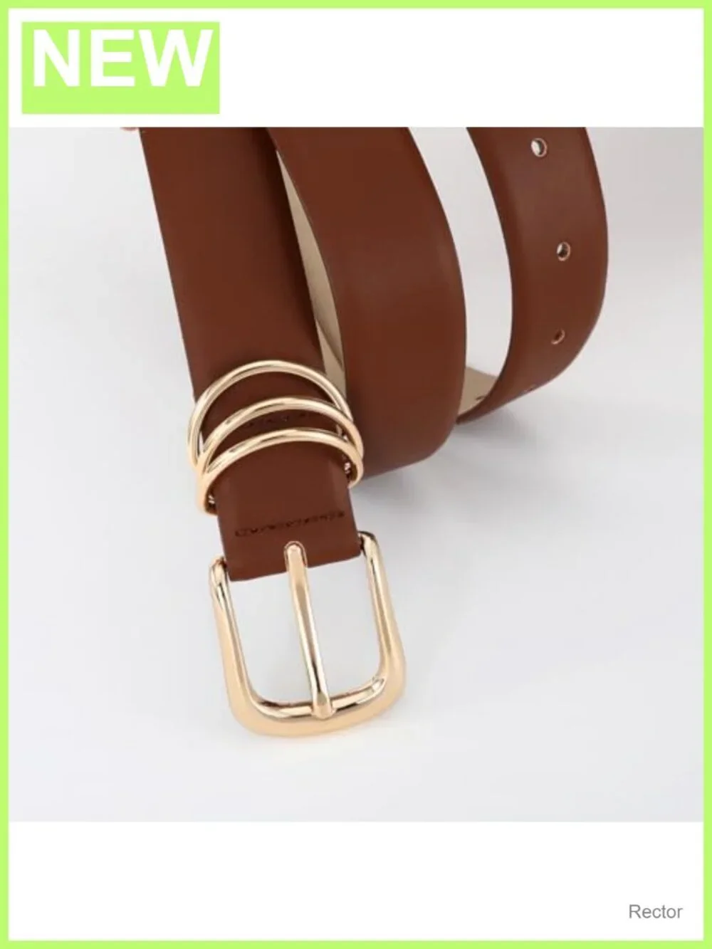 Women's Faux Leather Belt with Gold Buckle Classic Waist Accessory